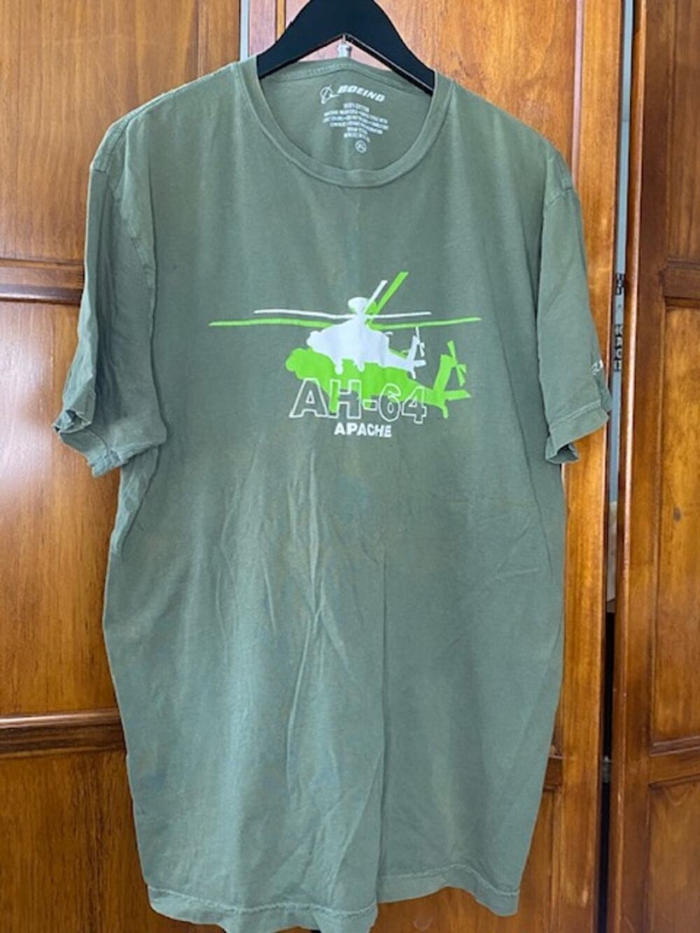Boeing AH-64 Apache T-Shirt XL Green 100% Cotton Made USA Helicopter Aviation